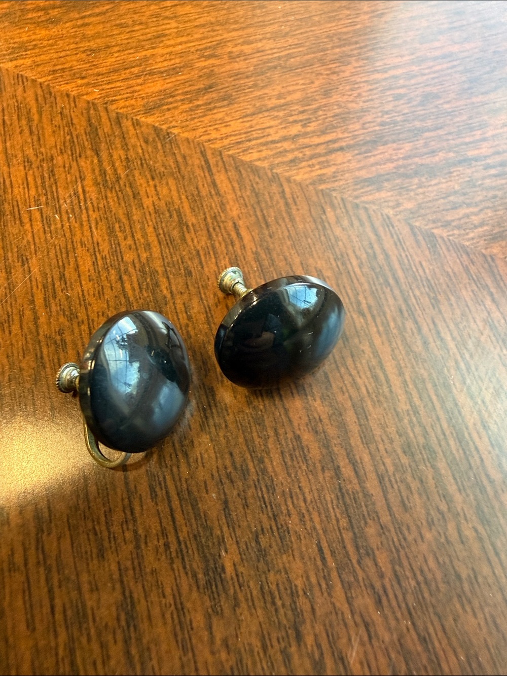 Vintage Black Cabochon Screw Back Earrings | Classic Mid-Century Jewelry